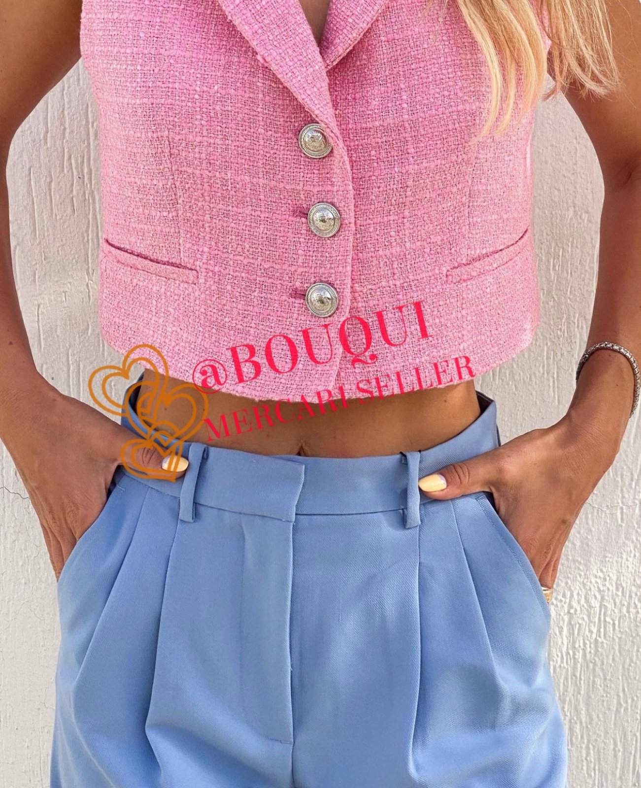 ZARA PINK TEXTURED CROPPED VEST JACKET