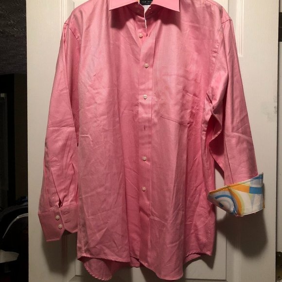 TED BAKER LONDON MEN'S NEW PINK 100%COTTON DRESS SHIRT SIZE: 16.5/32-33