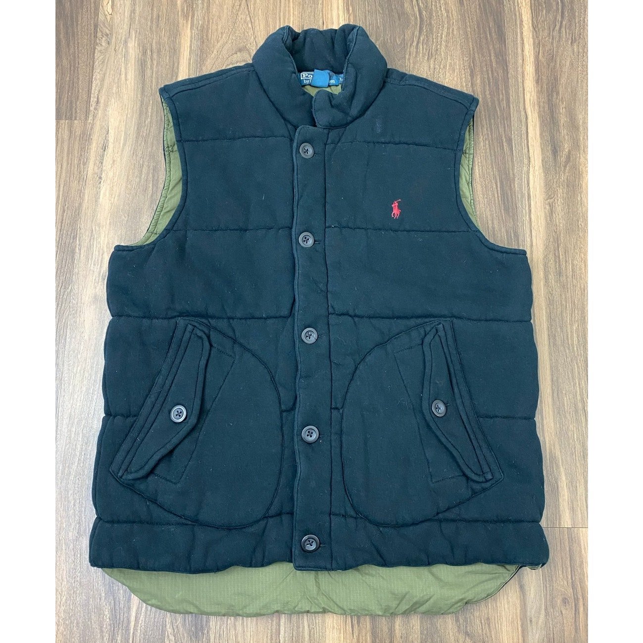 VTG Polo Ralph Lauren quilted puffer insulated button zip fleece vest jacket L