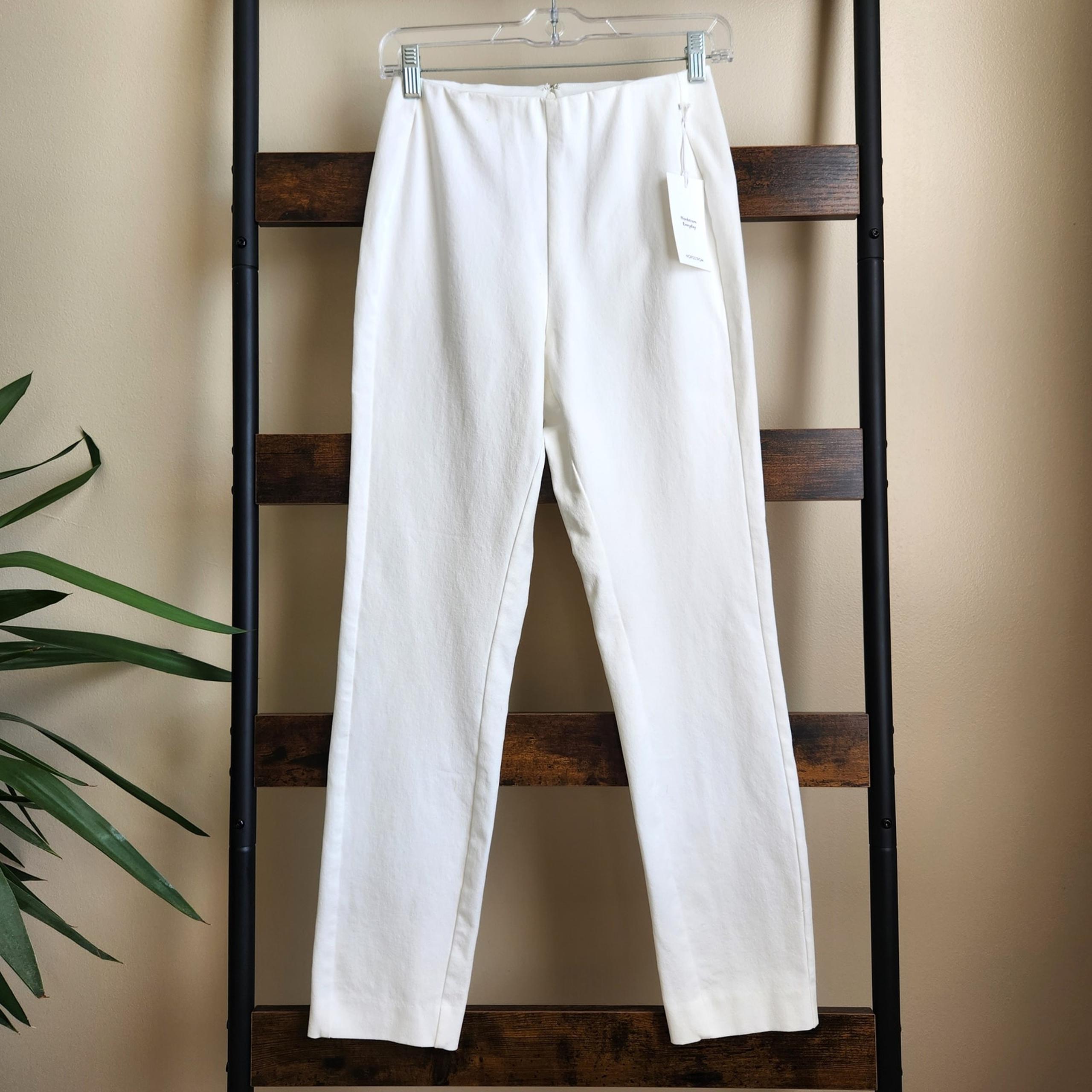 Nordstrom Women Ivory Stretchy Cotton Casual Pants Summer Ankle Slacks Size 2