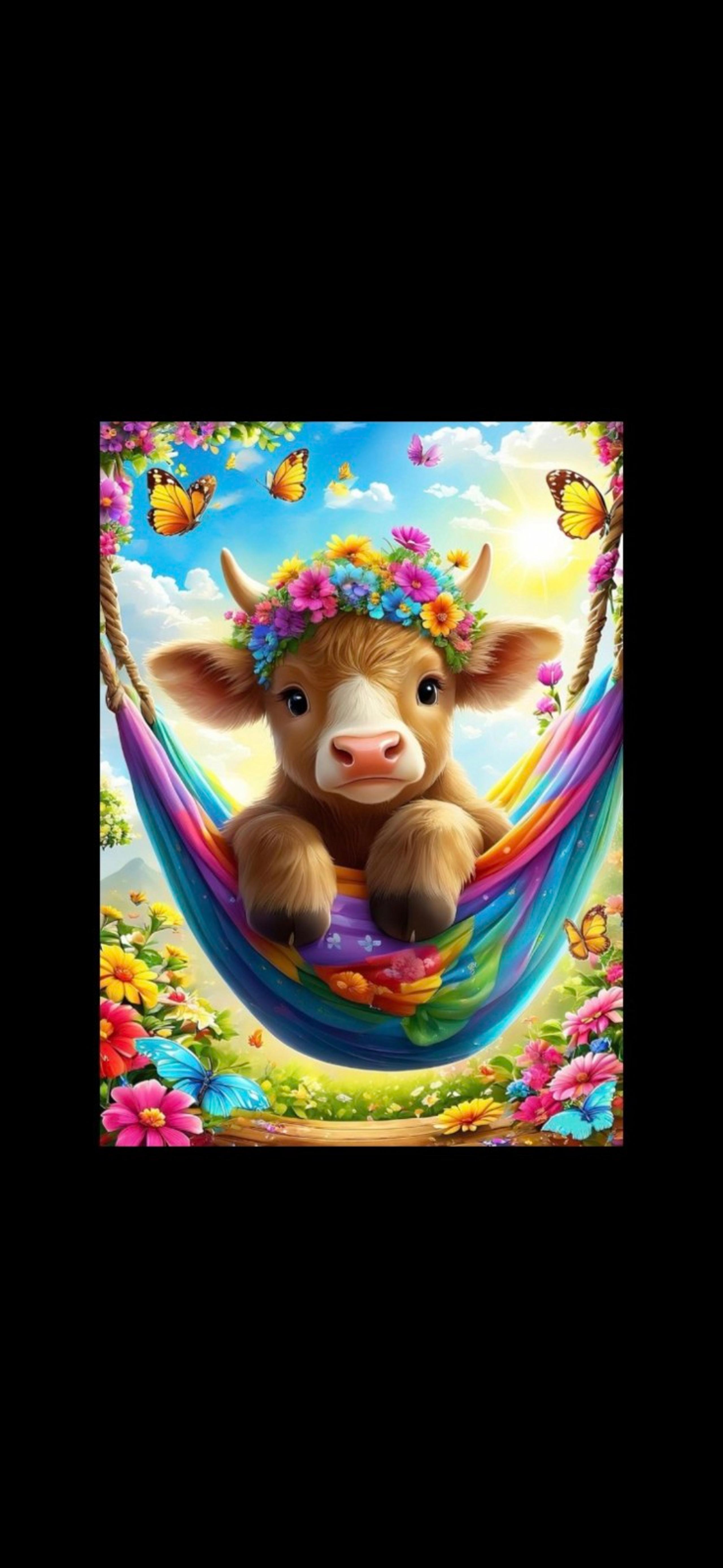 Baby Cow Rainbow Flower Hammock 5D Diamond Painting Kit New