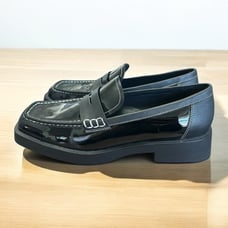 G.H. Bass Womens Bowery Square Toe Penny Loafer Flats Chunky Black Leather SZ 11