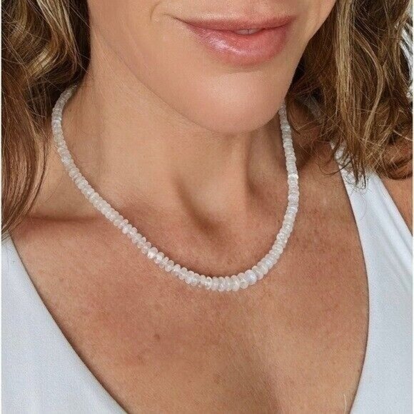 Beaded Moonstone Necklace AAA 100% Genuine Blue Fire Moonstone Stunning Necklace