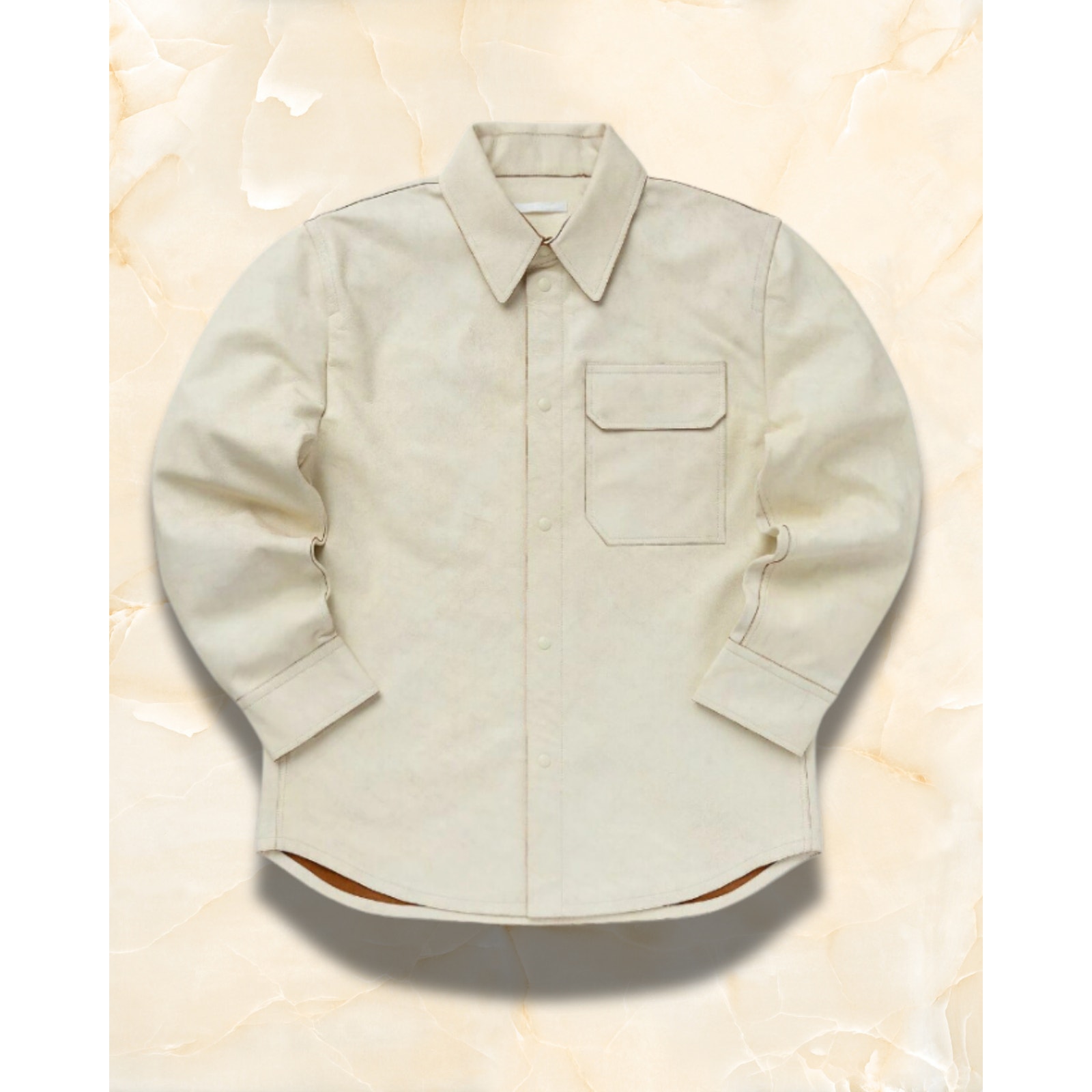 100% cotton, 100% leather! Helmut Lang: Chalk Leather Shirt in Small