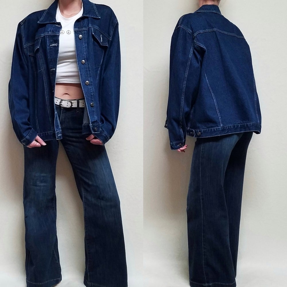 Vintage 90s St. John's Bay Volup Dark Wash Stone Wash Denim Trucker Jacket 22W