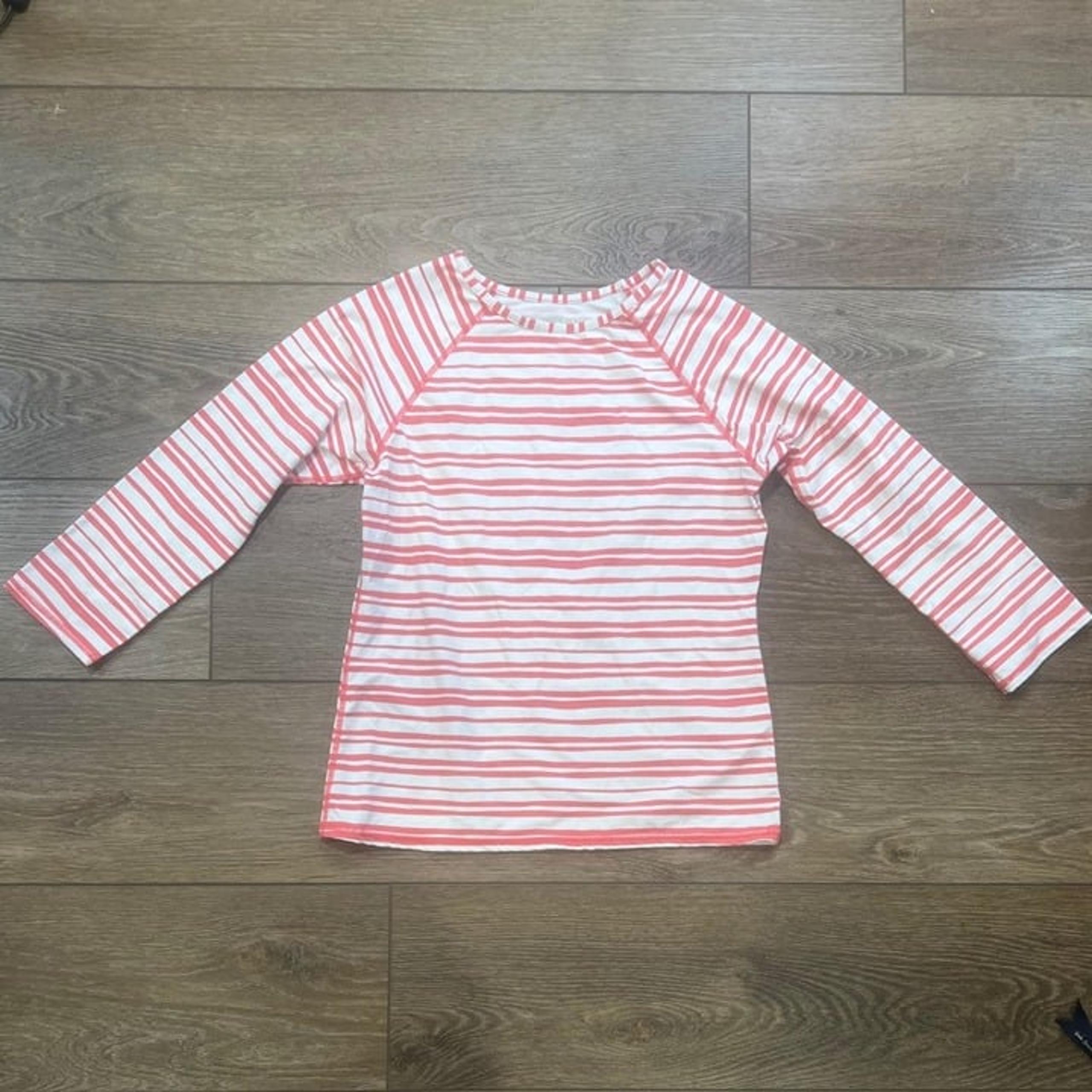 Garnet Hill Kids Girls Swim Rashguard Top, Striped, Size 12