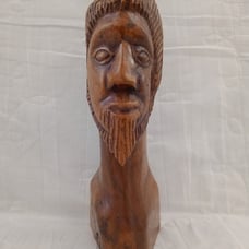 Hand Carved Wood Bust, P. Mitchell, Jamaica, 1971