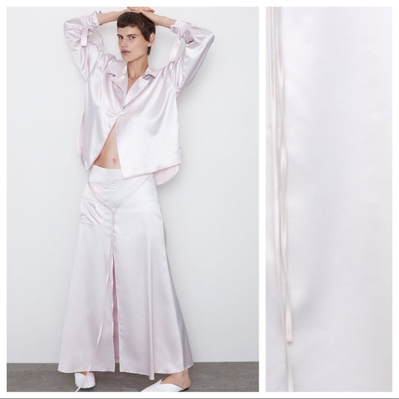 NWT. Zara Cream Satin Effect Maxi Skirt. Size S.