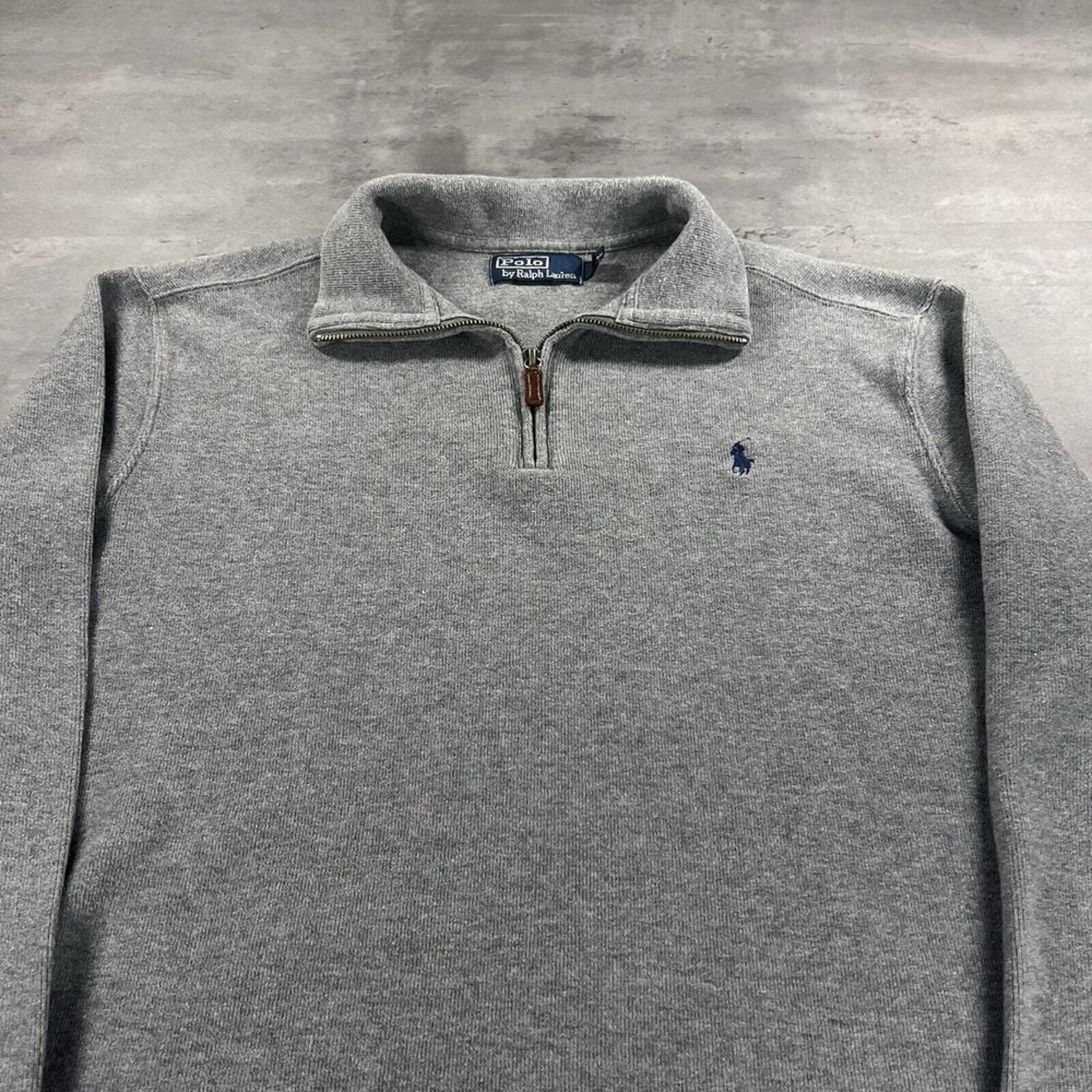 Polo Ralph Lauren Sweater 1/4 Zip Women L Gray Blue Pony Preppy Golf Pullover
