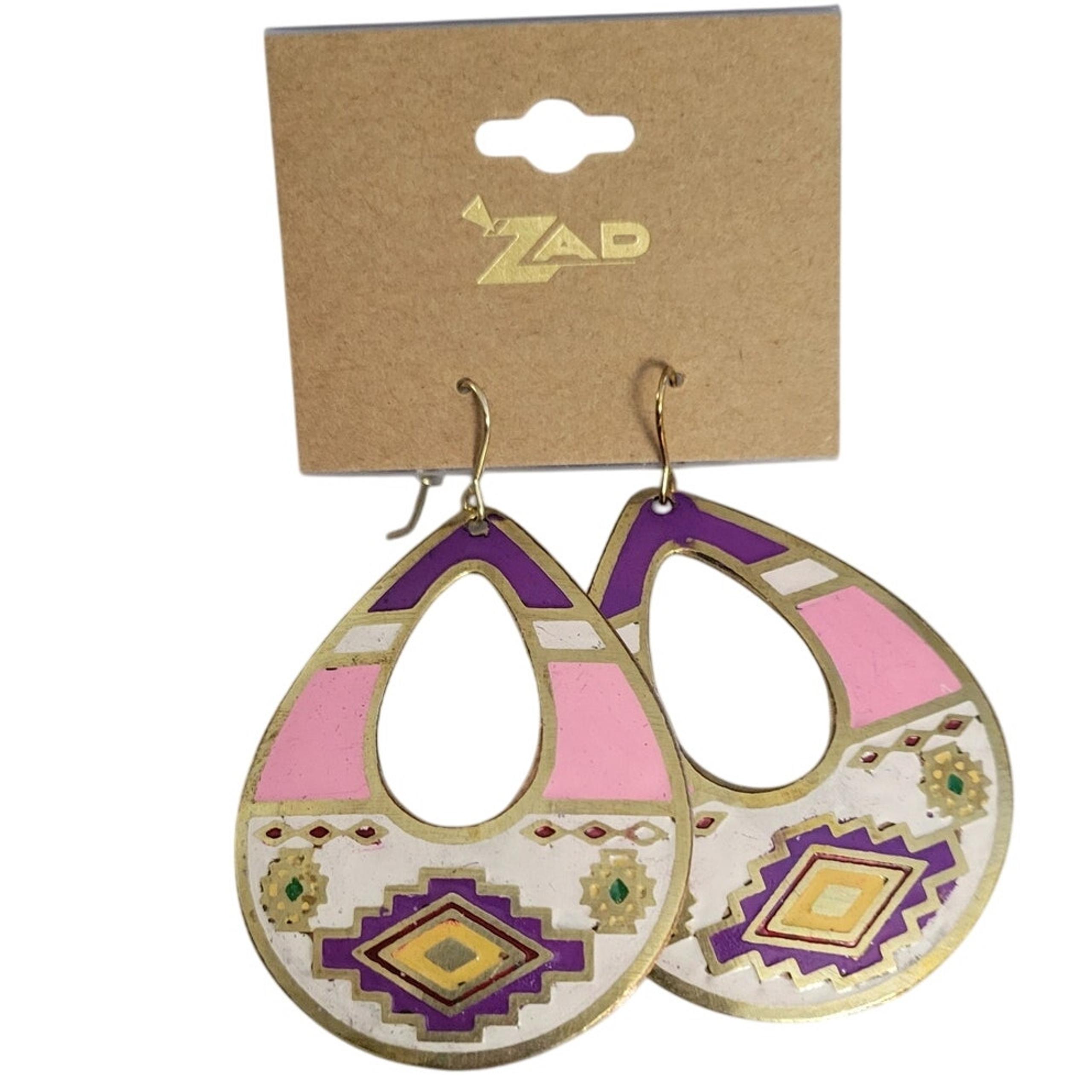 Prairie Princess Pastel Aztec Teardrop Enamel Earrings