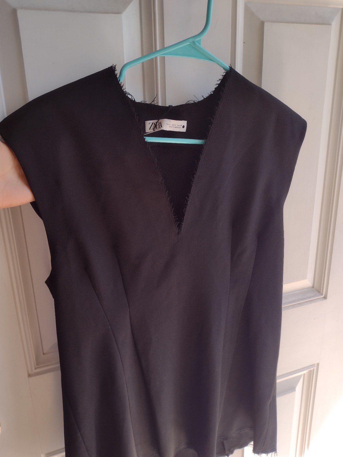 Zara Black V Neck Top with shoulder pads Size large