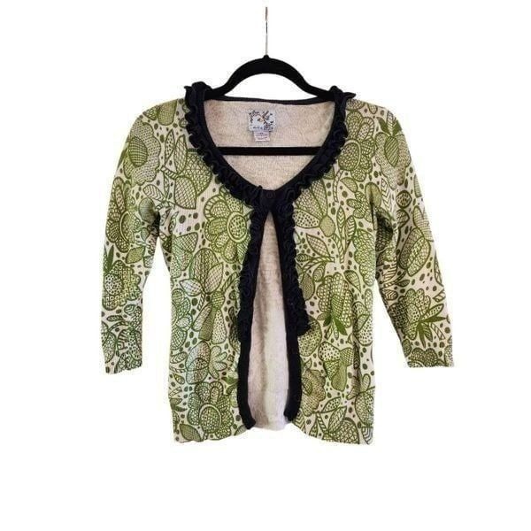Anthropologie Tabitha forest whimsy floral ruffle sweater Size xs