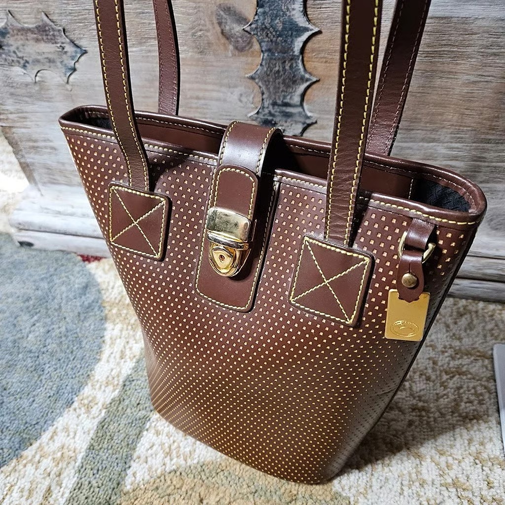 Dooney & Bourke Vintage Brown Perforated Leather Bucket Shoulder Bag