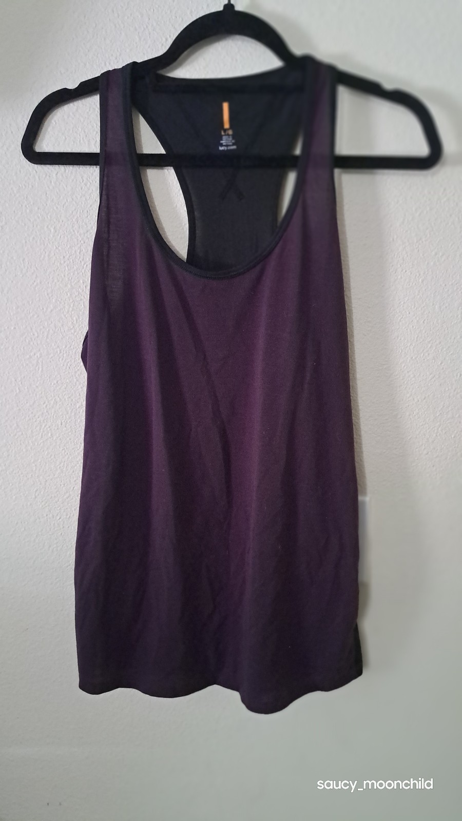 Lucy • Orchid Plum Purple Black Racerback Tank Top Large Gym Workout Athletic