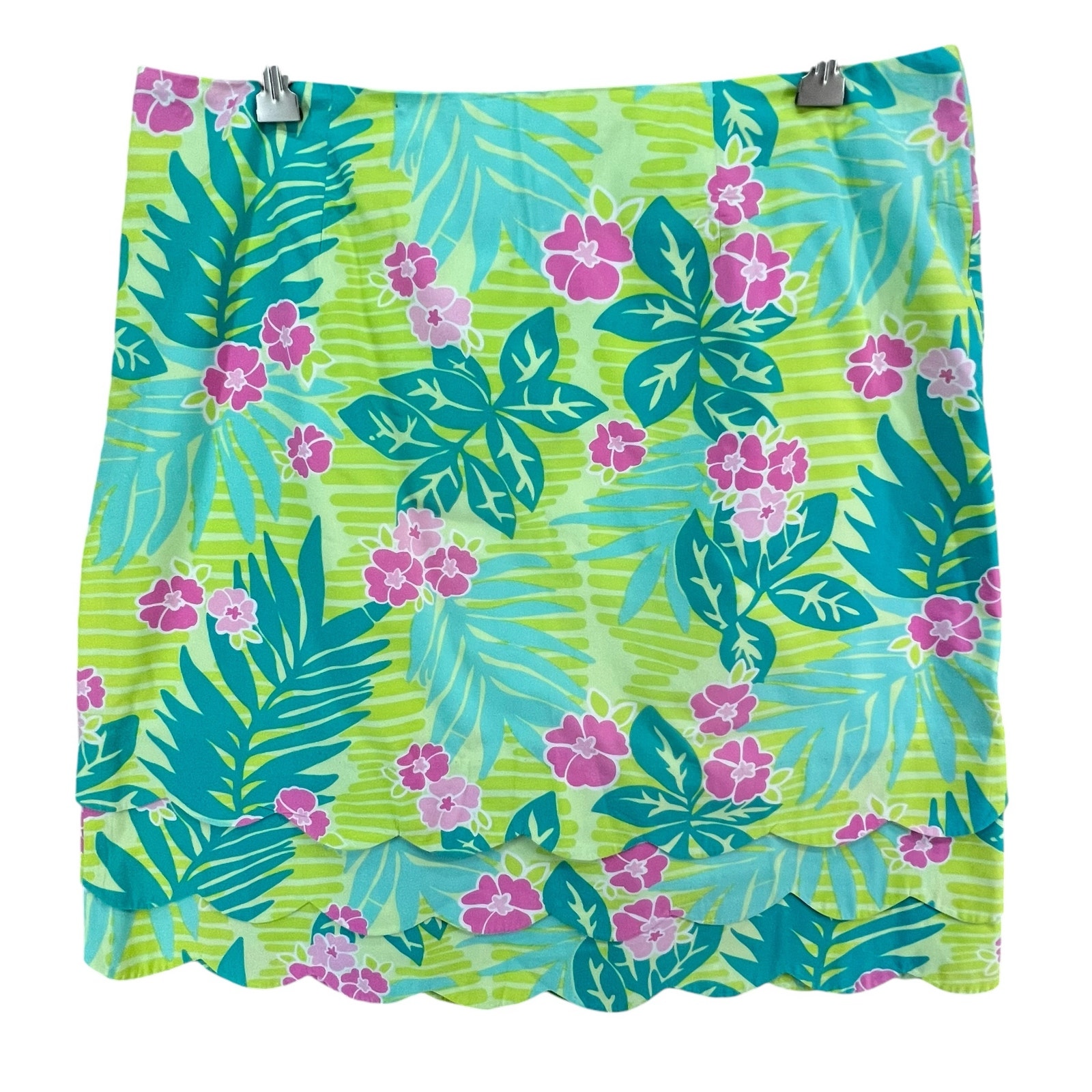 Vintage Lilly Pulitzer Skirt Womens 12 Green Floral Scallop Hem Tropical Resort