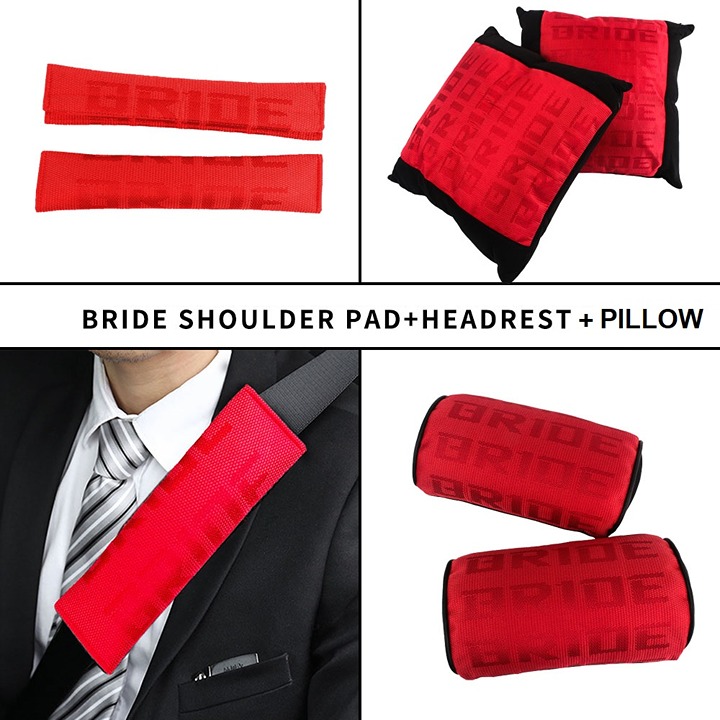 BRIDE FABRIC RED HEADREST+SHOULDER PAD+PILLOW