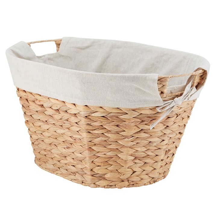 Braided Water Hyacinth Laundry Basket Natural-BGHUF166