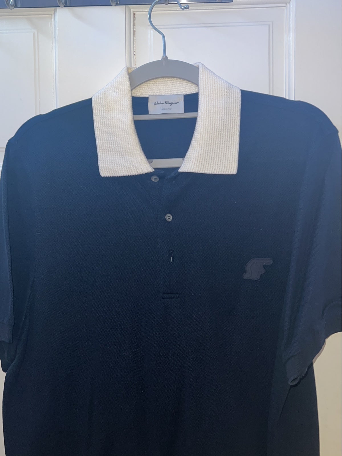 Blue Salvatore Ferragamo Polo- White Collar