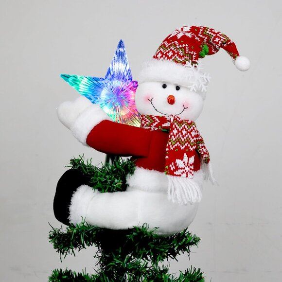 New Snowman and Star Tree Topper with Lights, Plush Hugger & Colorful Xmas Decor