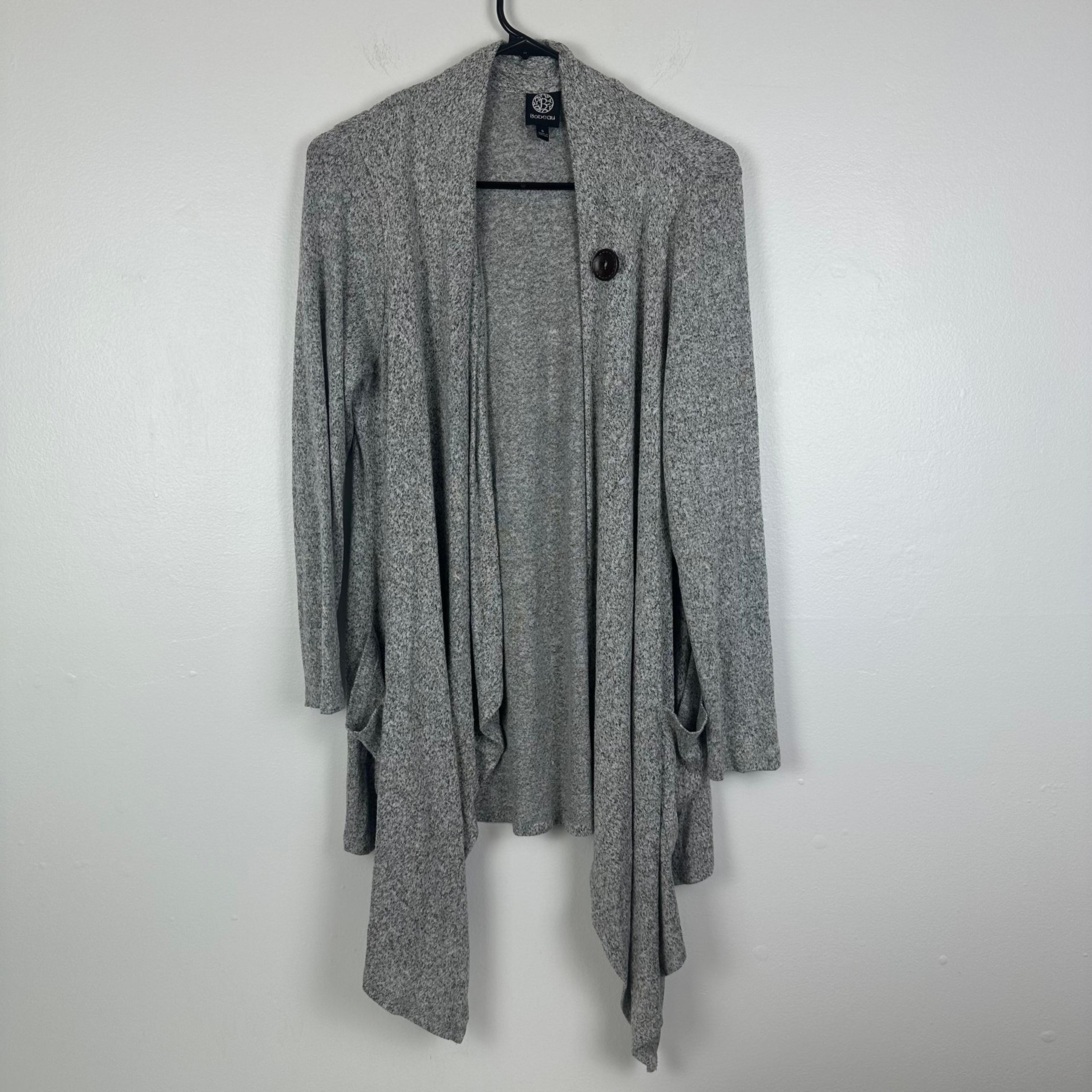 Bobeau Womens Lightweight Long Sleeve Button Heather Grey Open Cardigan Small