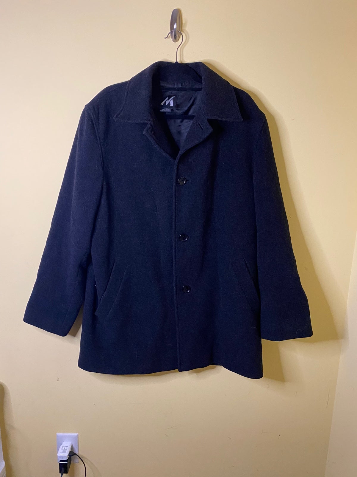 Men’s Wool Blend Cashmere Black Pea Coat Size Large