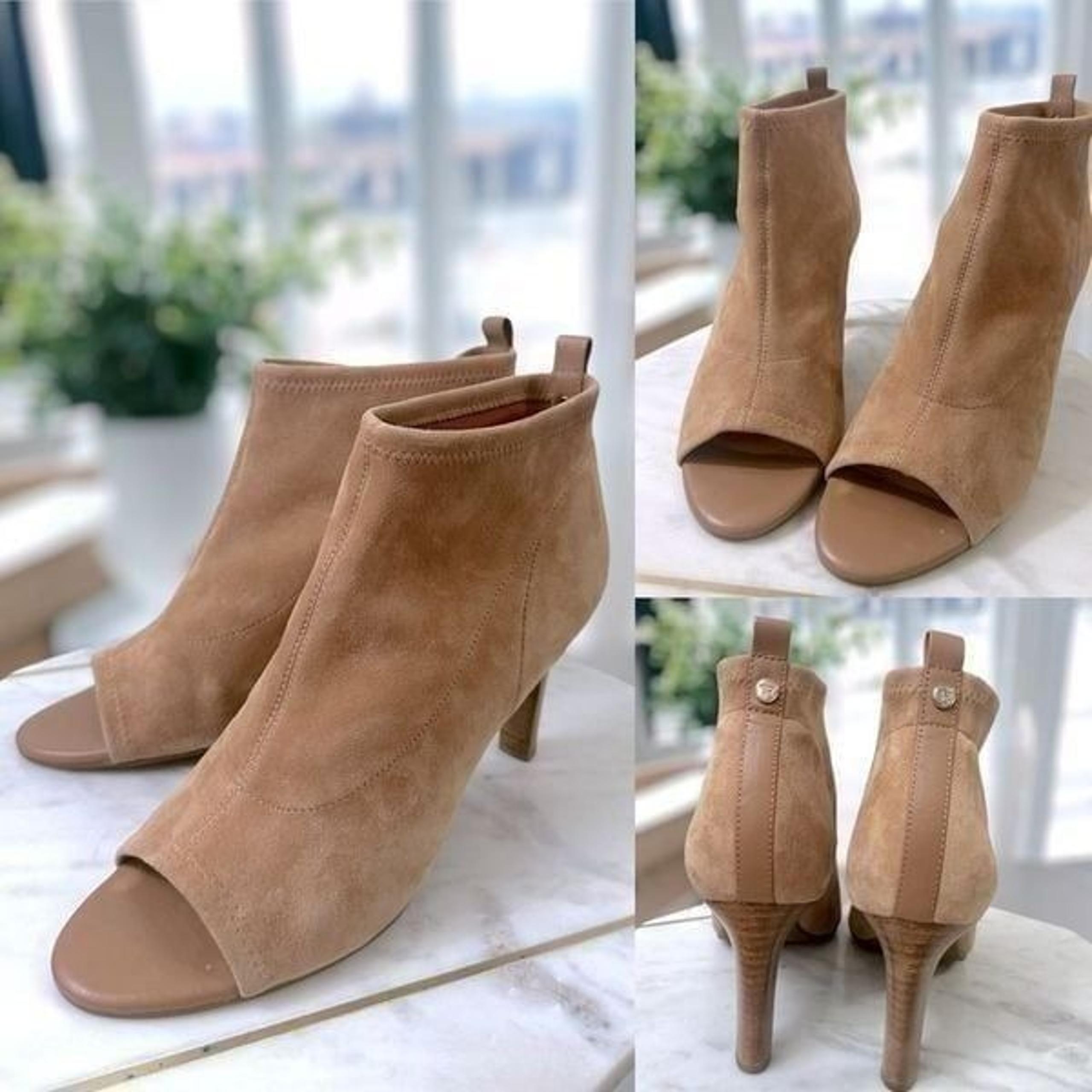 TARYN ROSE Helene Stretch Suede Open Toe Ankle Bootie Size 10