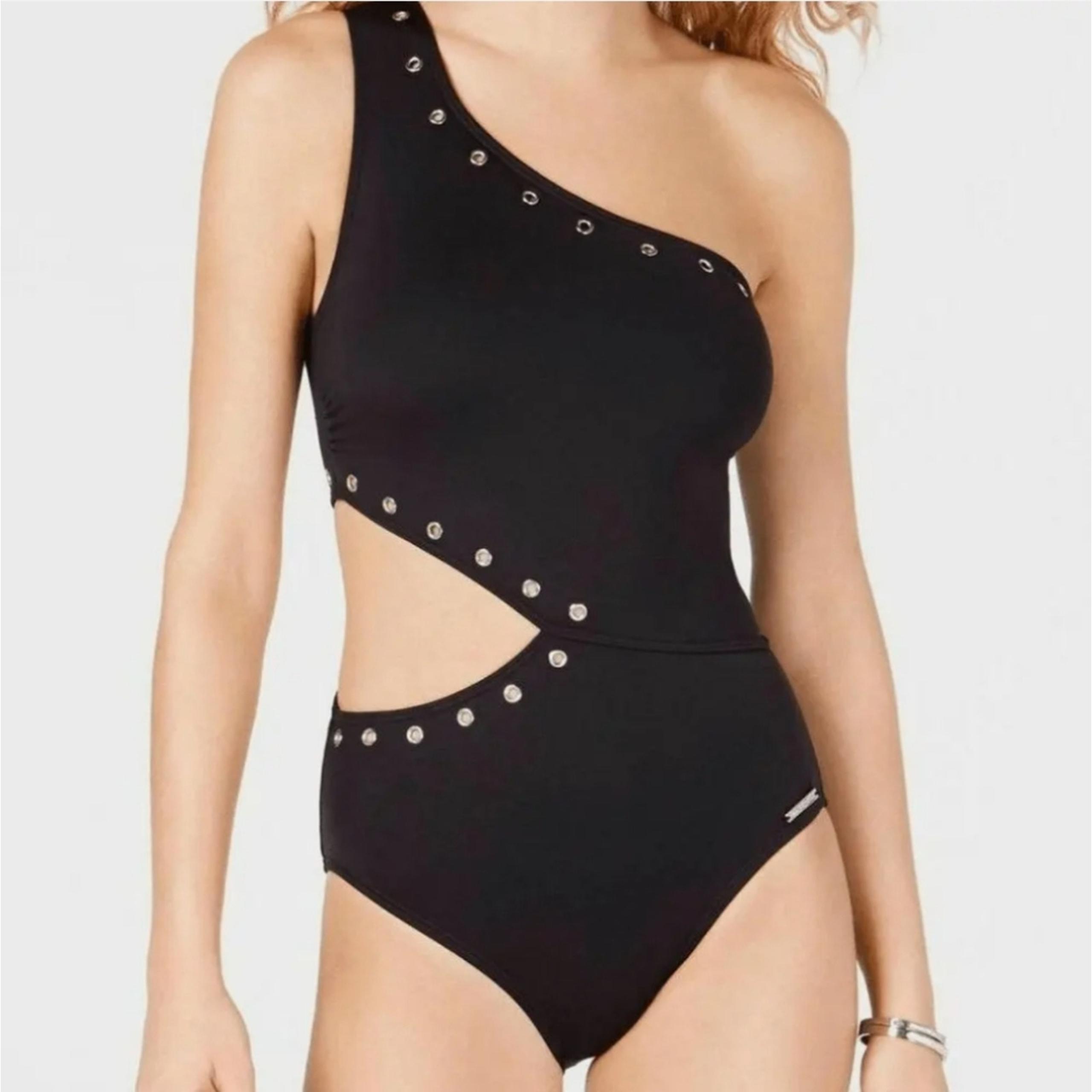 Michael Kors Women's Black side Cutout one Piece gold grommet Swimsuit Size 10
