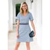 DRAPER JAMES NWT Blue Stripe Ponte A-line V Neck Dress // M