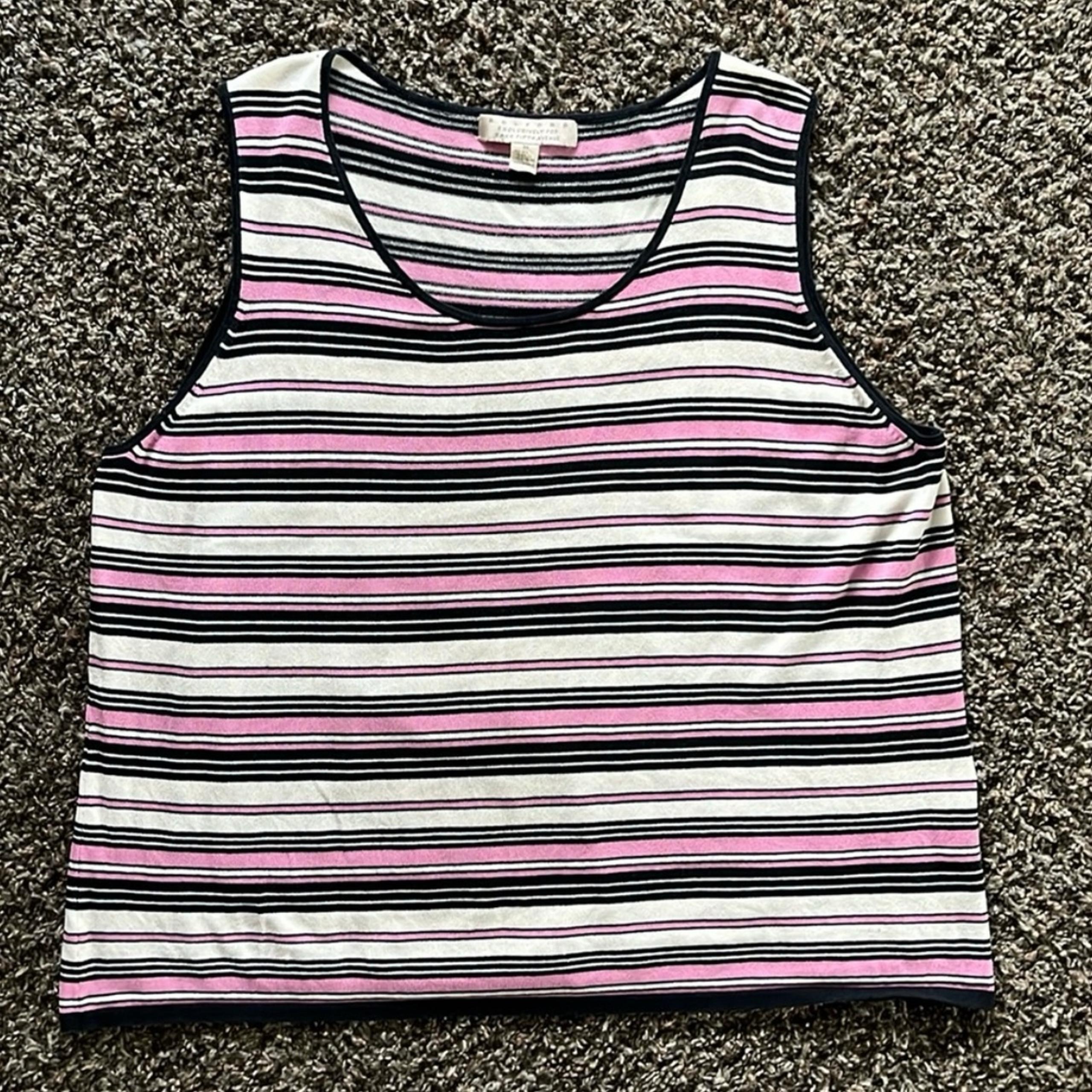 Belford Saks Fifth Avenue Silk Blend Pink Black White Striped Tank Top, Size 3X