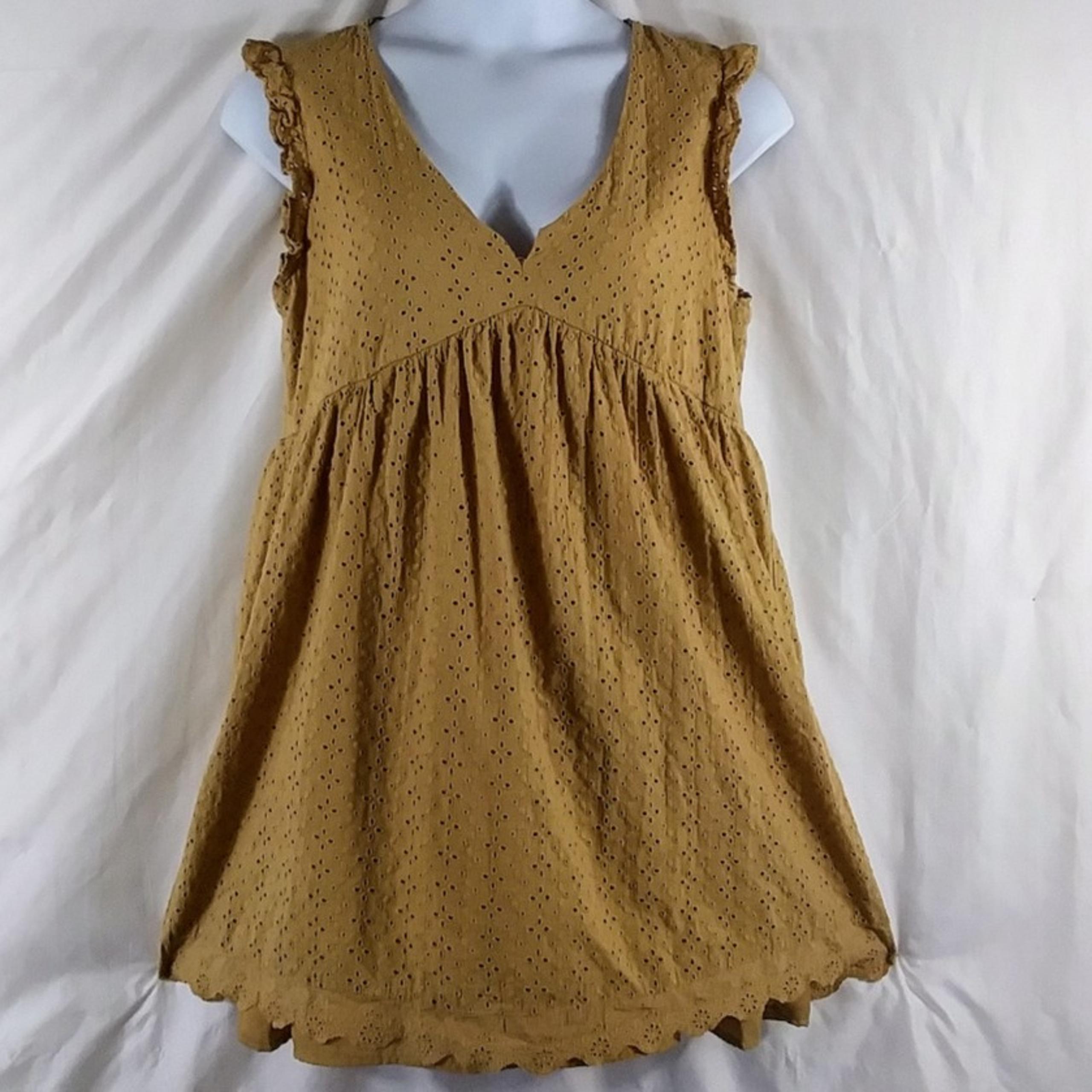 Knox Rose Women's Beige Sleeveless Babydoll Eyelet Peplum Mini Dress Size L