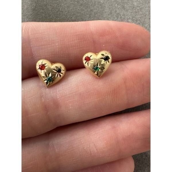 Vintage 14k Dainty Heart Earring With Colorful Accents