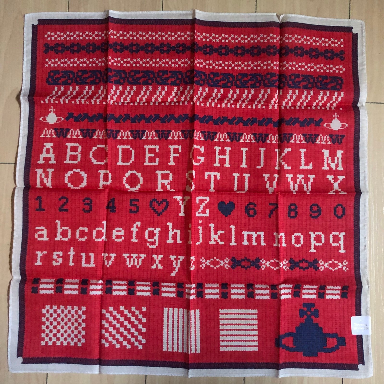 New Vivienne Westwood Handkerchief Scarf Bandana Orb Logo Retro Alphabet Red
