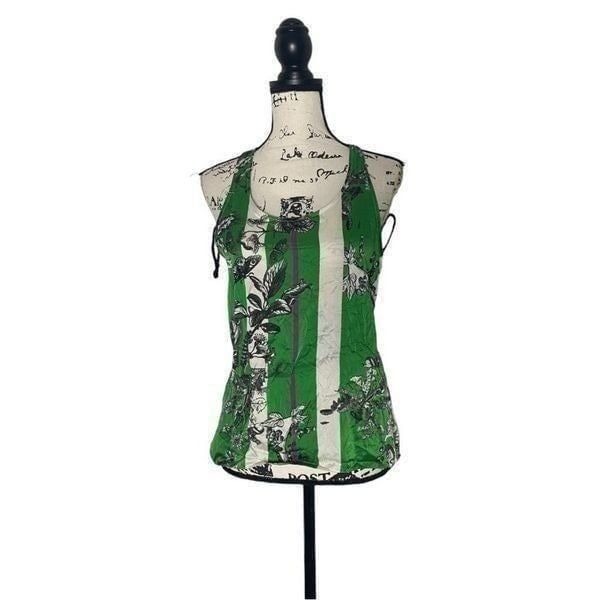 Erdem SZ 6 green and white silk tank top