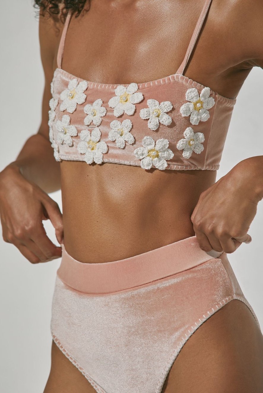 Peach Velvet Crotchet Bikini Set