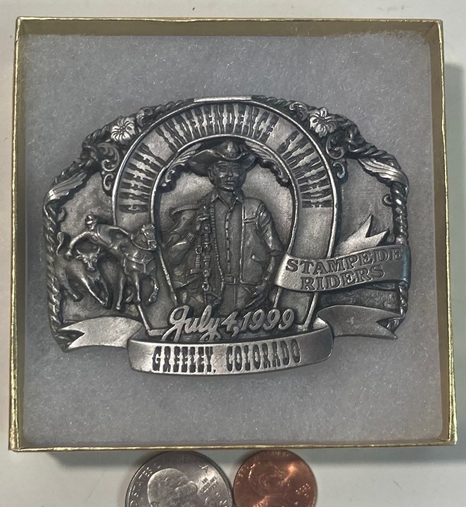 Vintage 1999 Metal Belt Buckle, Greeley Independence Stampede, Colorado