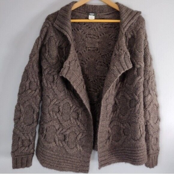 J. Crew HANDKNIT wool blend cableknit cardigan fisherman sweater hand knit