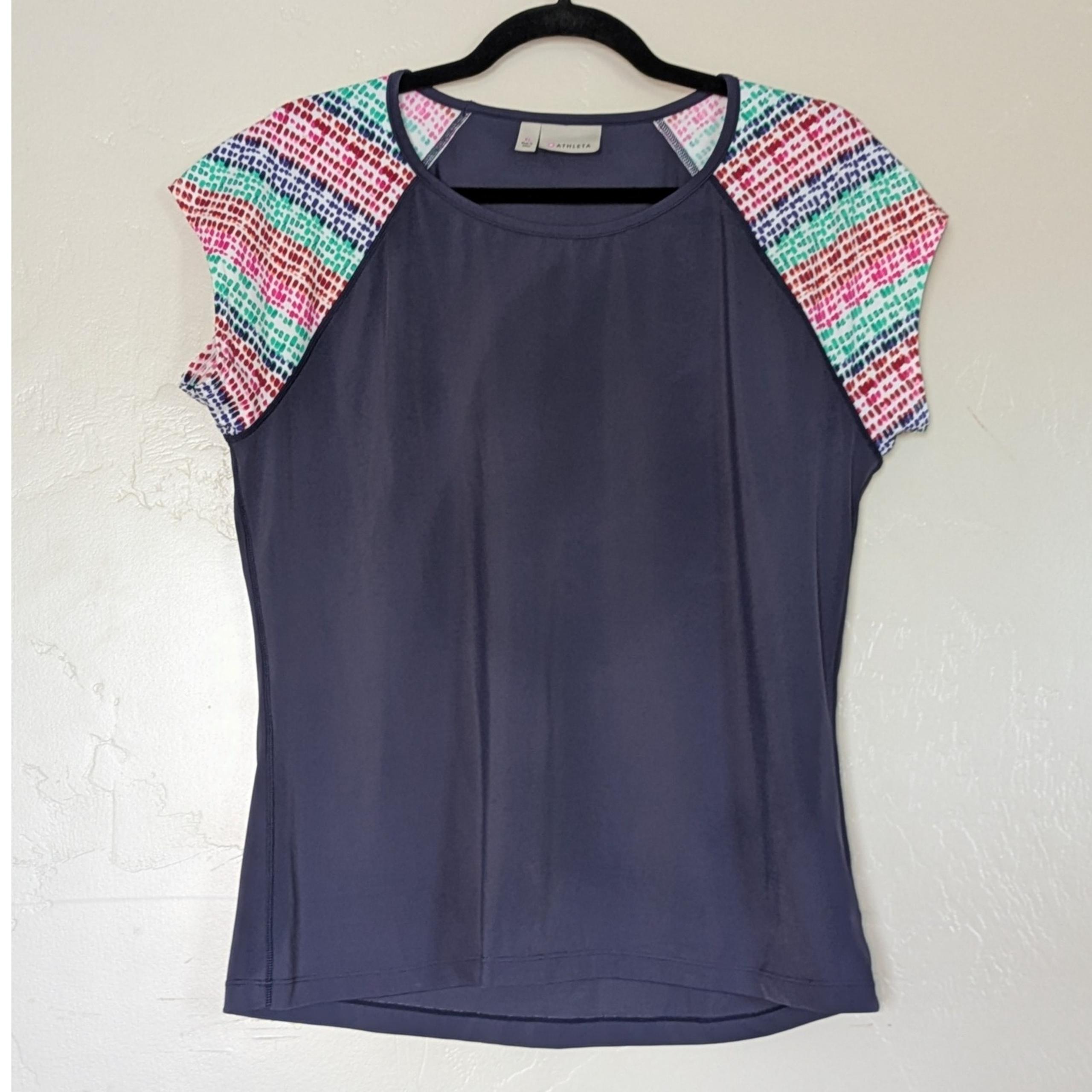 Athleta Moxi Tee Rashguard Womens XL Swimwear Coverup Blue Cap Sleeve