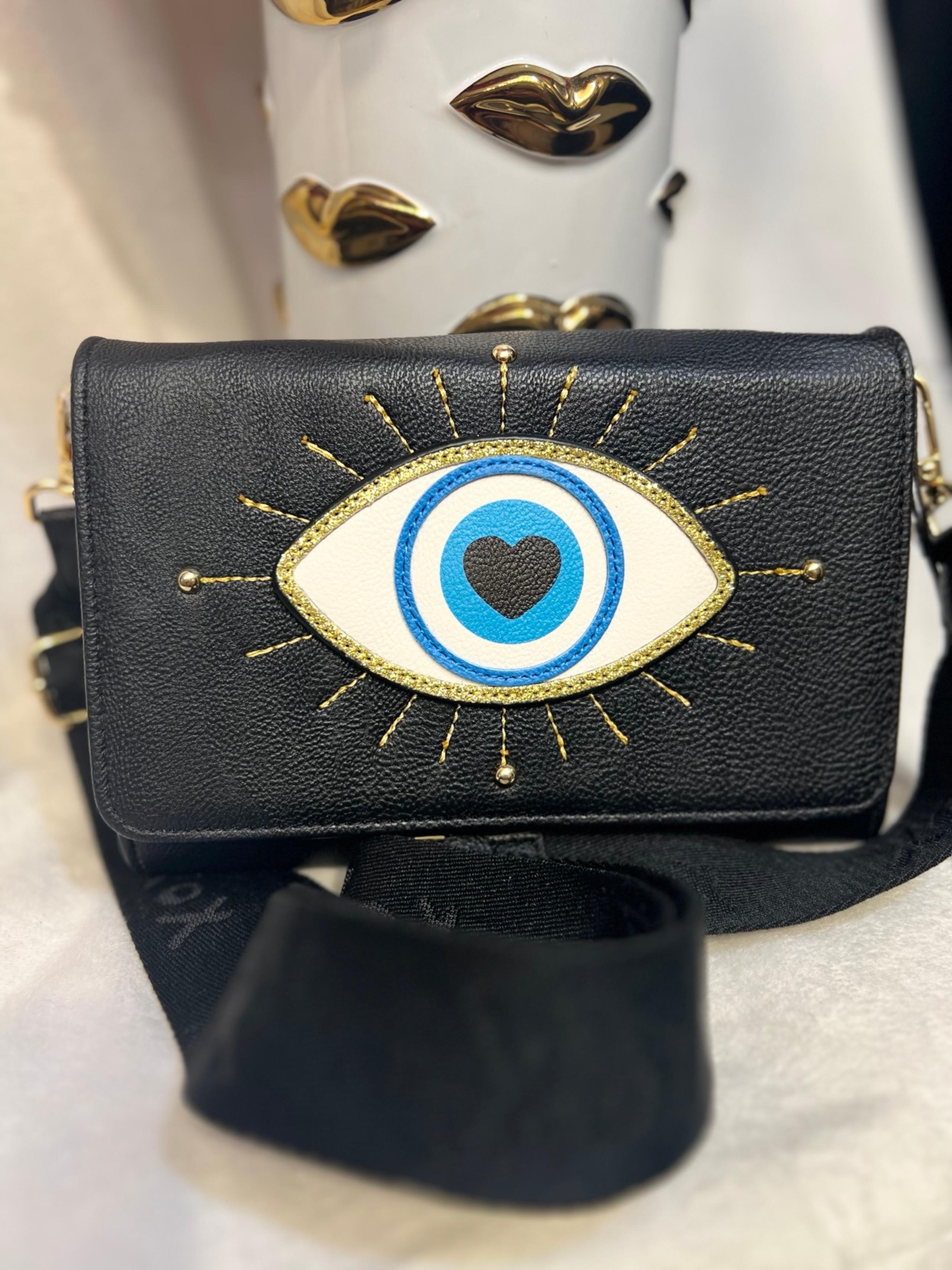 Betsey Johnson XOSYBIL-Black Faux Leather Eye Crossbody Bag-NWT