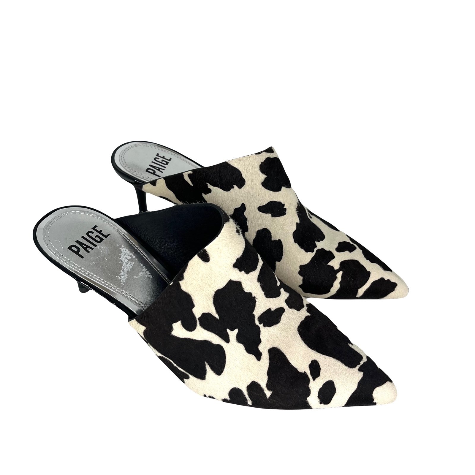 Paige Revolve Epic Heeled Mule Cow Print Womens Size 7 Pre Owned