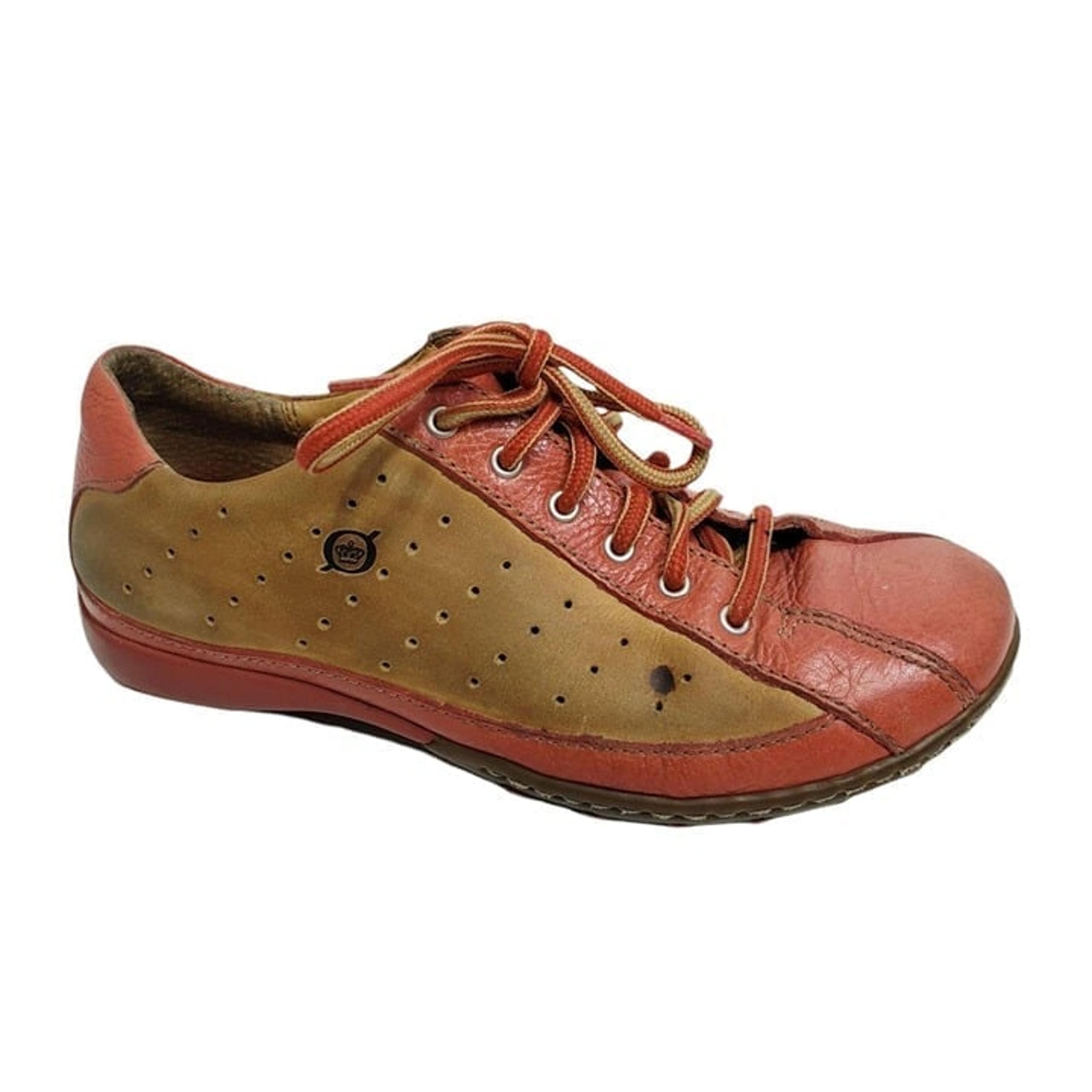 Born Shoes Lace Up Leather Women's Size 7 /38 Red & Brown