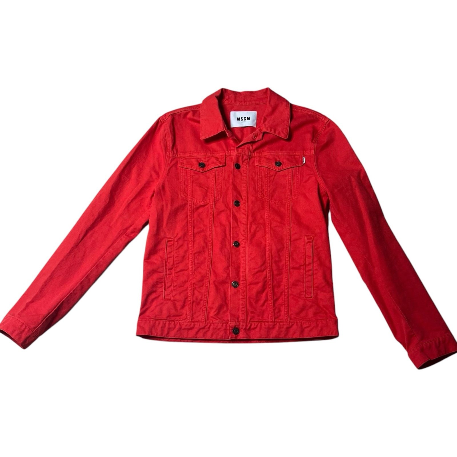MSGM Trucker Denim Jacket Men’s Size 50 (US Large) Orange/Red Pockets