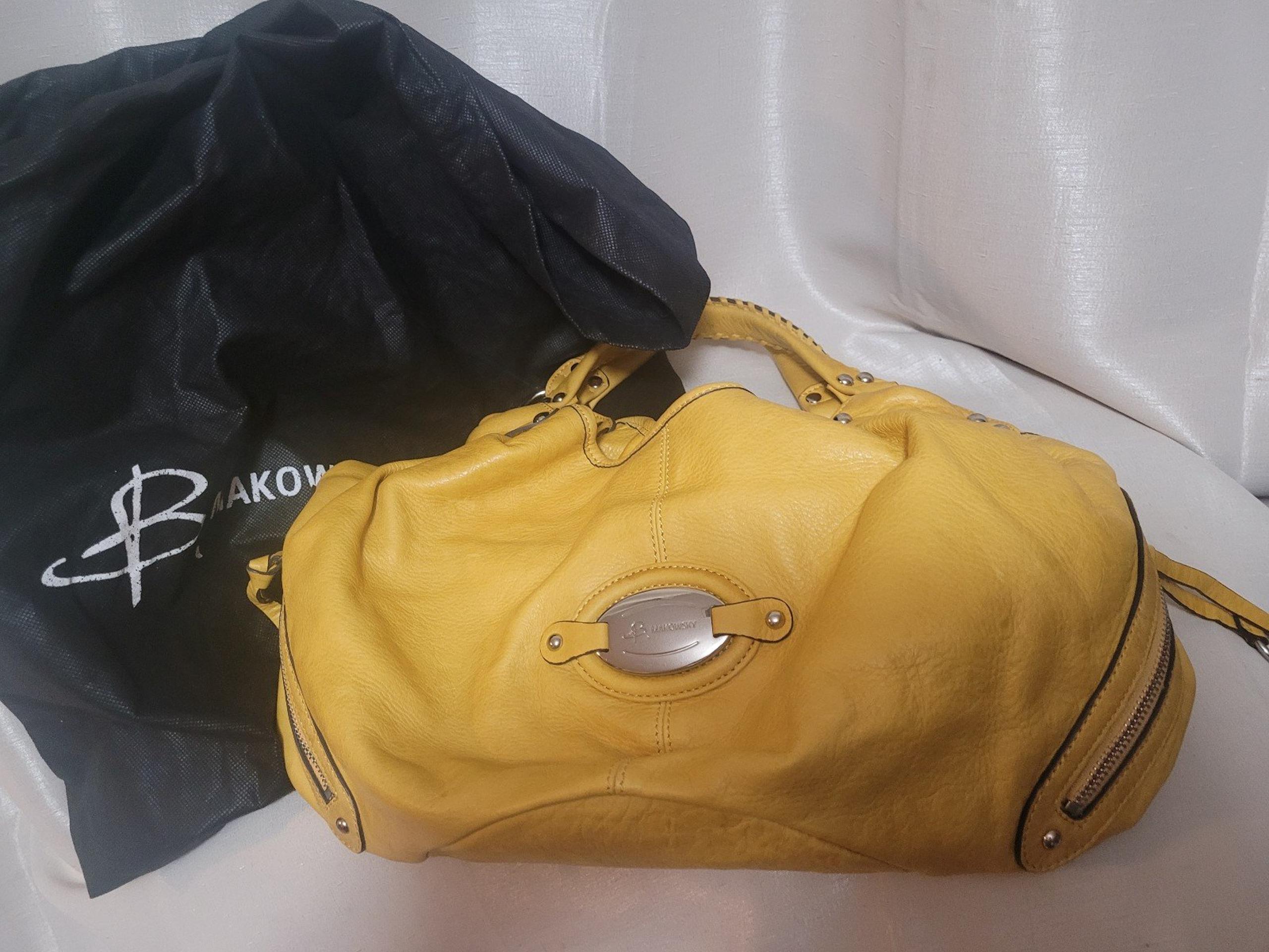 B Makowsky Vintage yellow soft leather handbag silver studs and rings purse