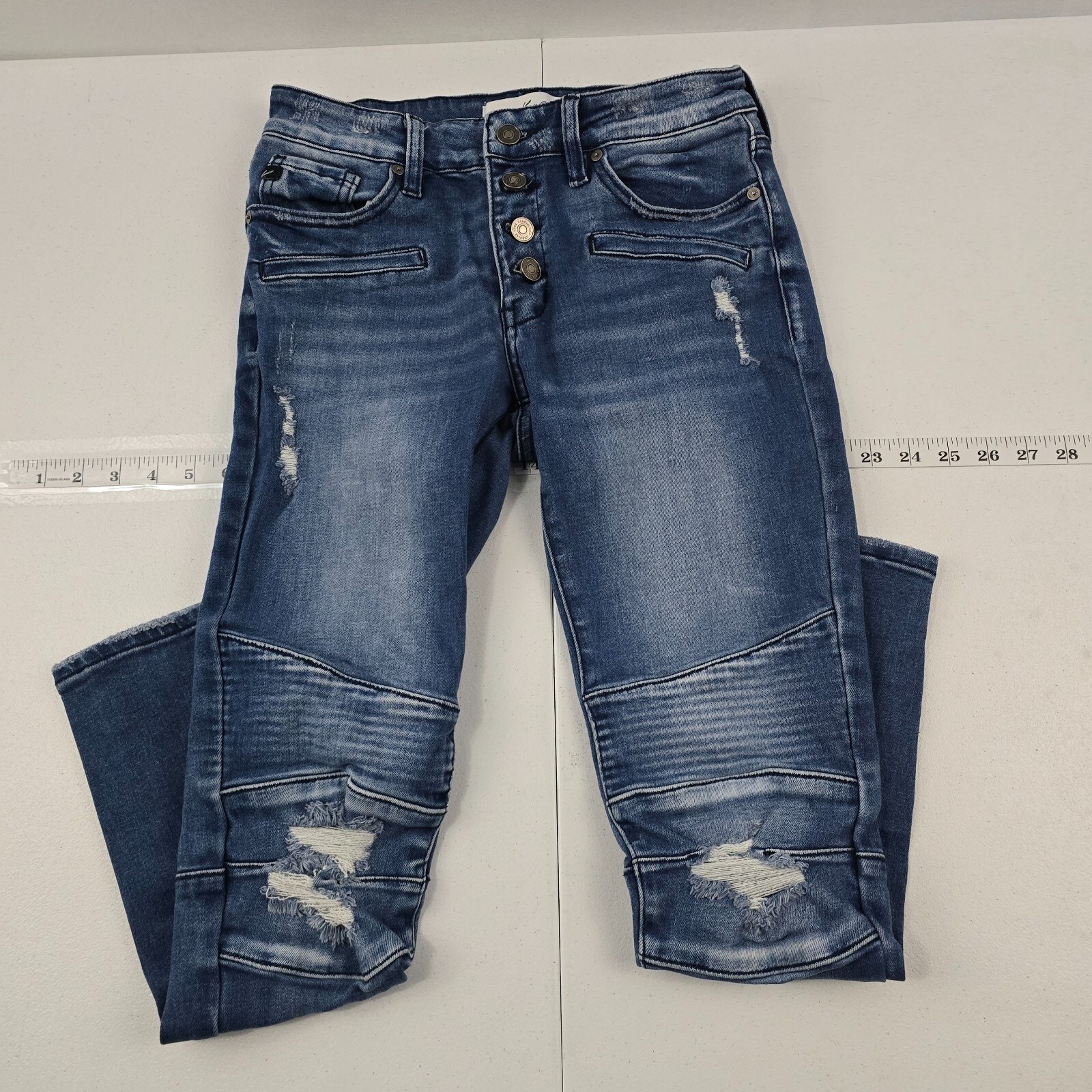 Kancan button fly jeans blue 7/27 denim womens moto ankle skinny 5125