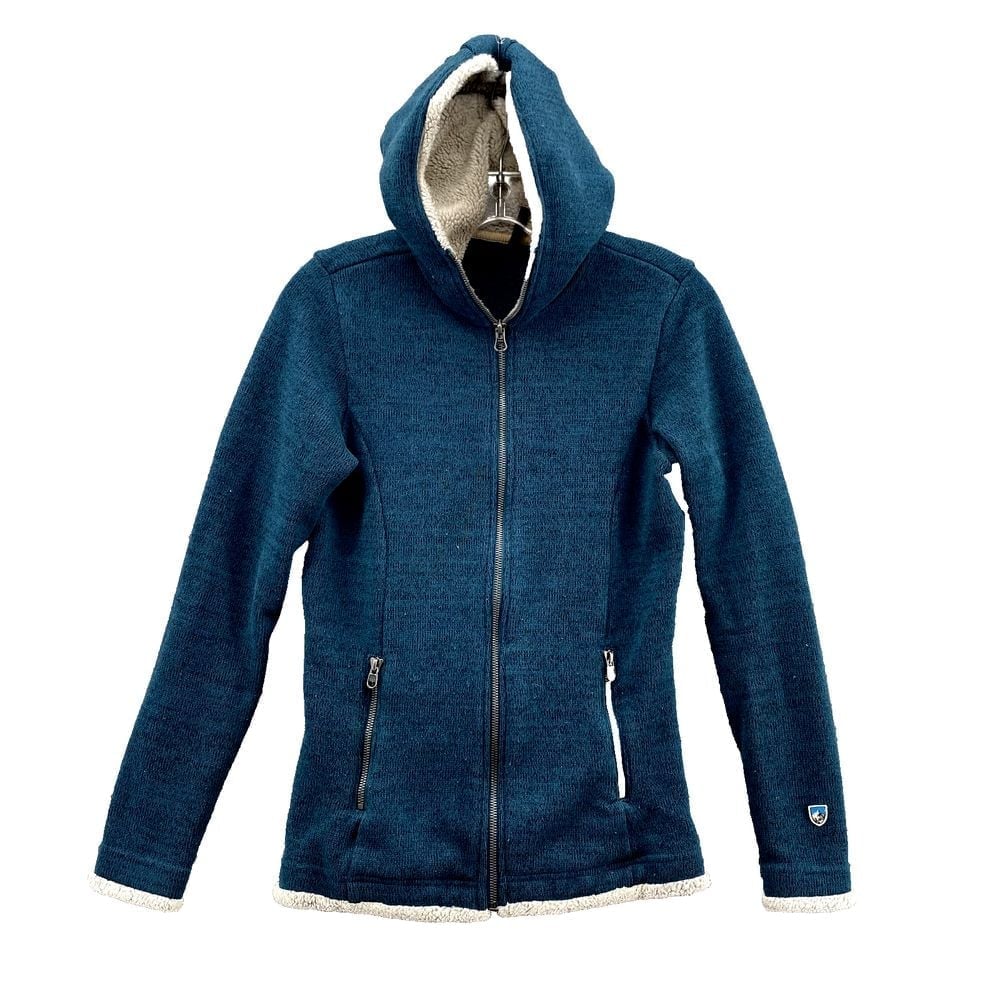 KUHL Sherpa Jacket Women XS Blue Hooded Fleece Lined Outdoor Athleisure Gorpcore