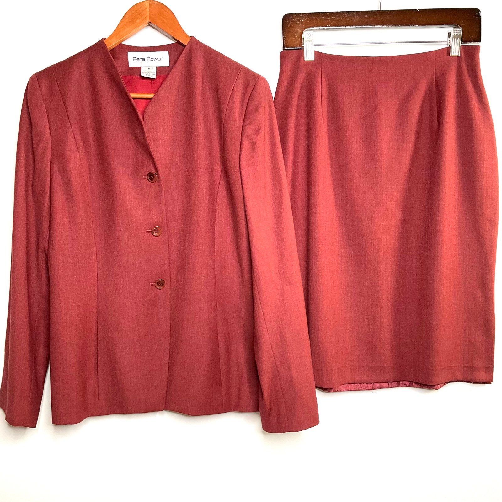 Vintage 80s Rena Rowan Boss Secretary 2PC Suit Set New Wool SZ 8 Office Preppy