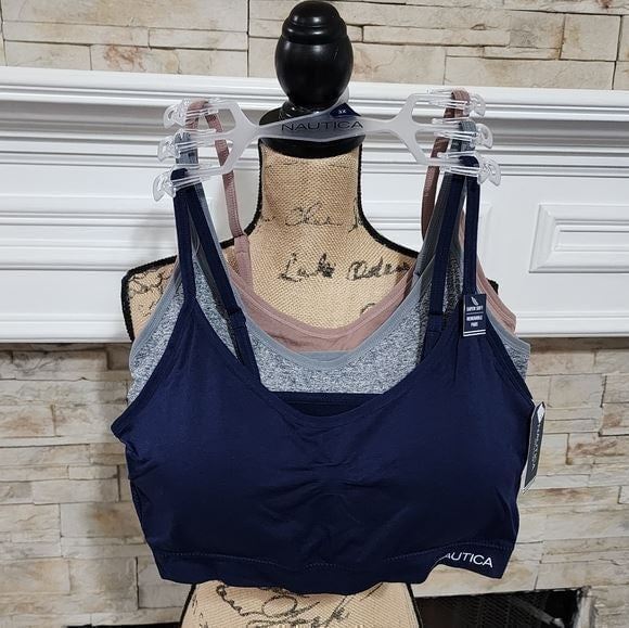 Nautica 3pk active athletic workout lounge bras bralettes plus size 2X 3X new!