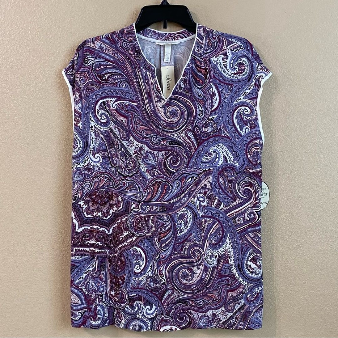 Soma New Size L Fanciful Scroll Grape Purple Cool Nights Mandarin Popover Top