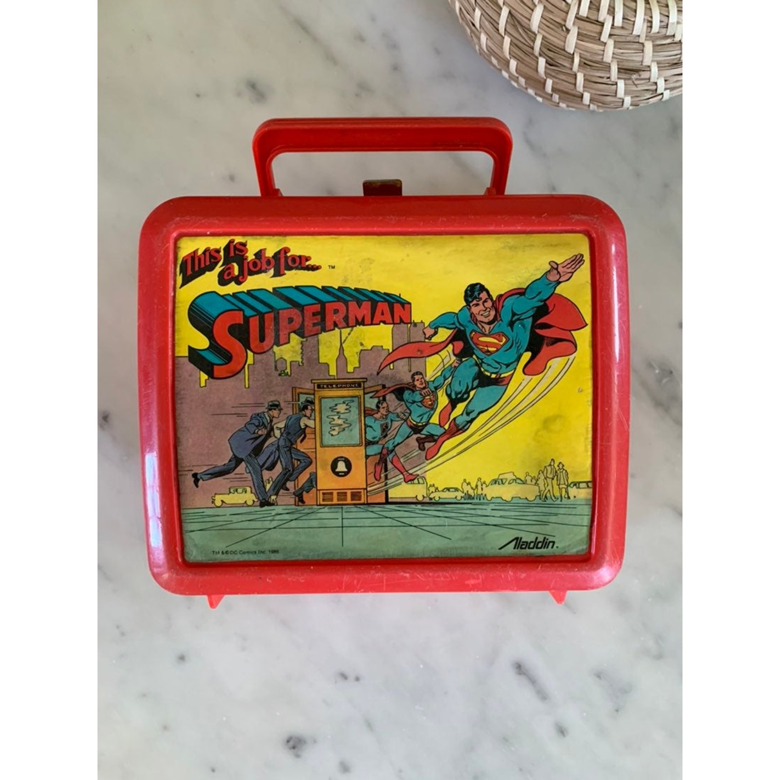 Vintage 1986 DC Comics Super Man Red Plastic Lunch Box