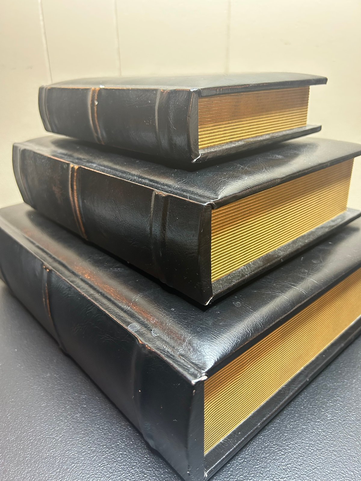 leather book box - set of 3 - nesting stash storage boxes measurements in photos