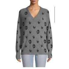 360 Cashmere Skull Cashmere Riley Skull-Print Gray Cashmere Sweater size small 1